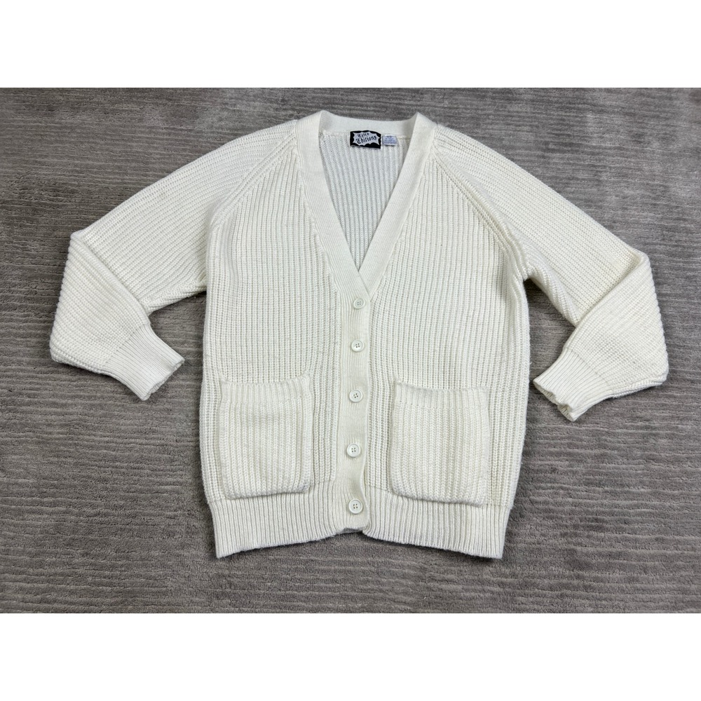 Extra Editions‎ Cardigan Womens 18/38 Cream Shaker Button Front V-Neck Pockets